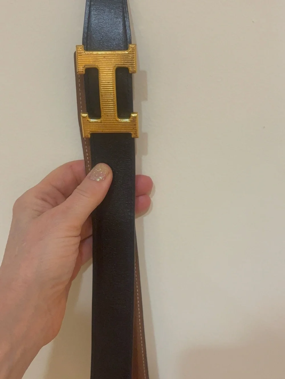 Hermes Reversible Leather Belt in Black and Tan with Gold H Buckle